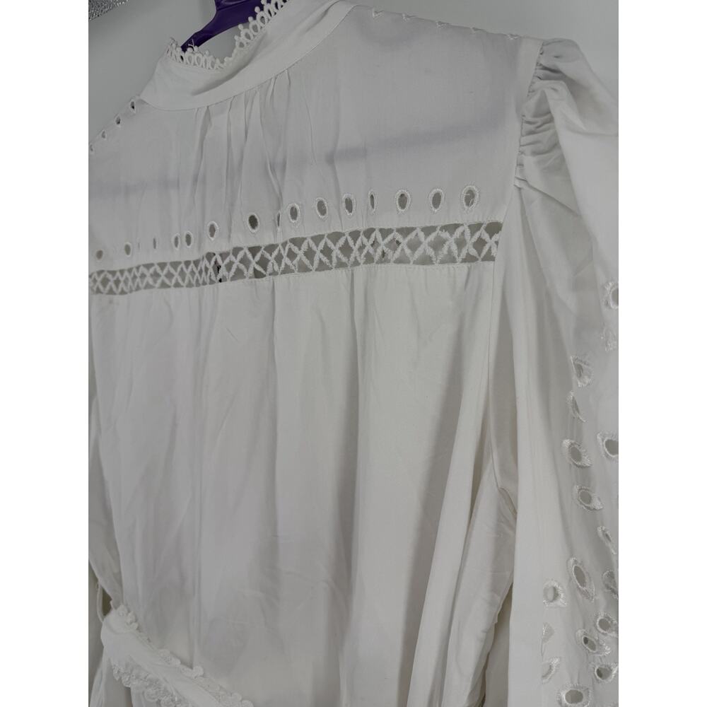 Avec Les Filles Women's White Eyelet Cotton Lined Shirt Dress Size 8 - Picture 8 of 12